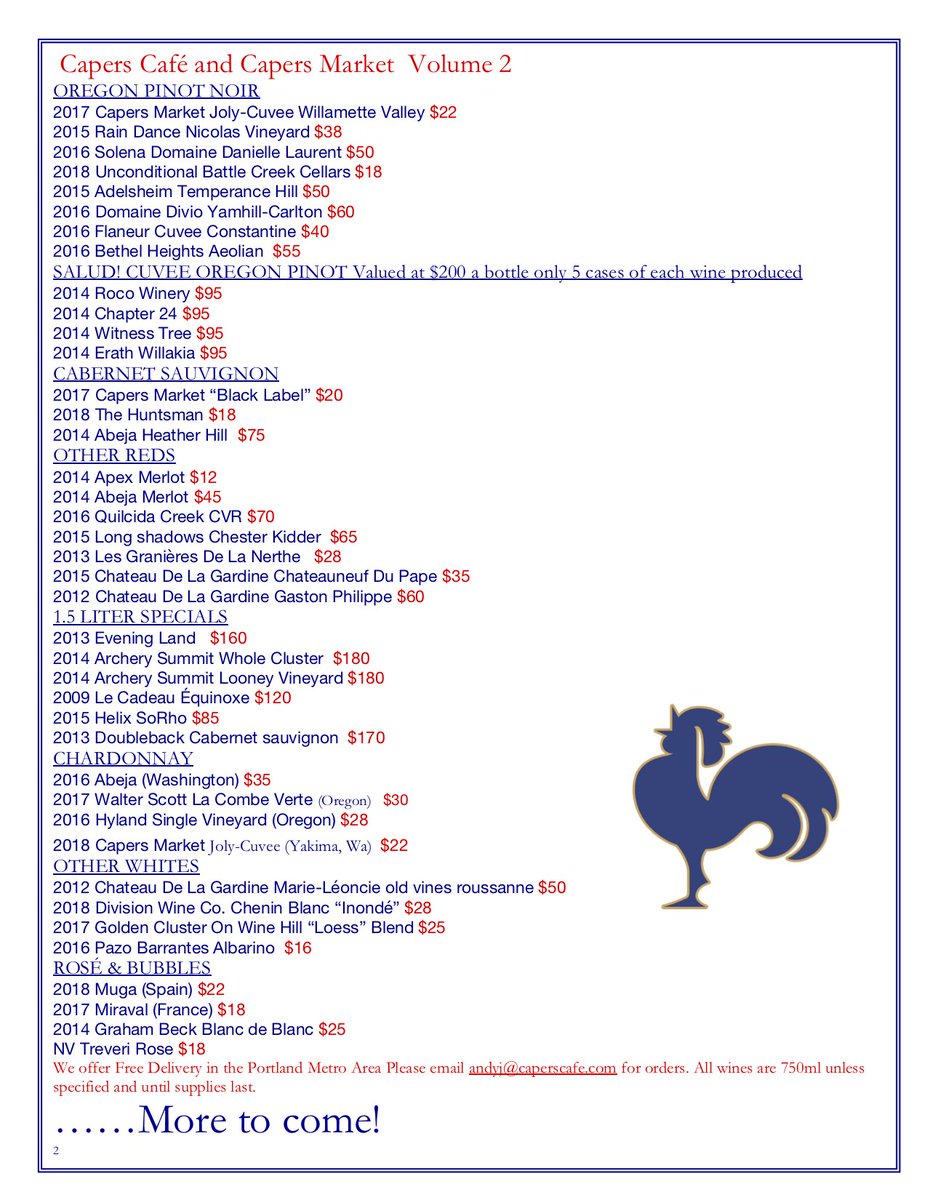 CapersCafePDX's tweet photo. Check out volume 2 of our wine list!

Order 6 bottles or more and get free delivery to the Portland Metro Area 😀

Call us at 503-280-1010 or email andyj@caperscafe.com to place an order! https://t.co/AnBBVD1a26