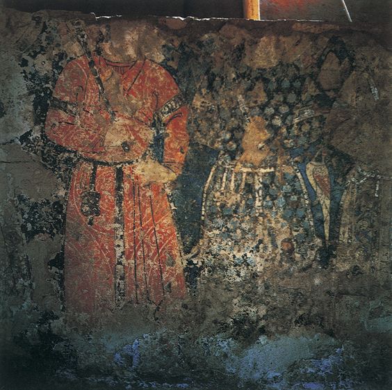 Wall paintings from one of the Ghaznavid palaces at Laškarī Bāzār in Bust, Helmand province. Modern Afghanistan.