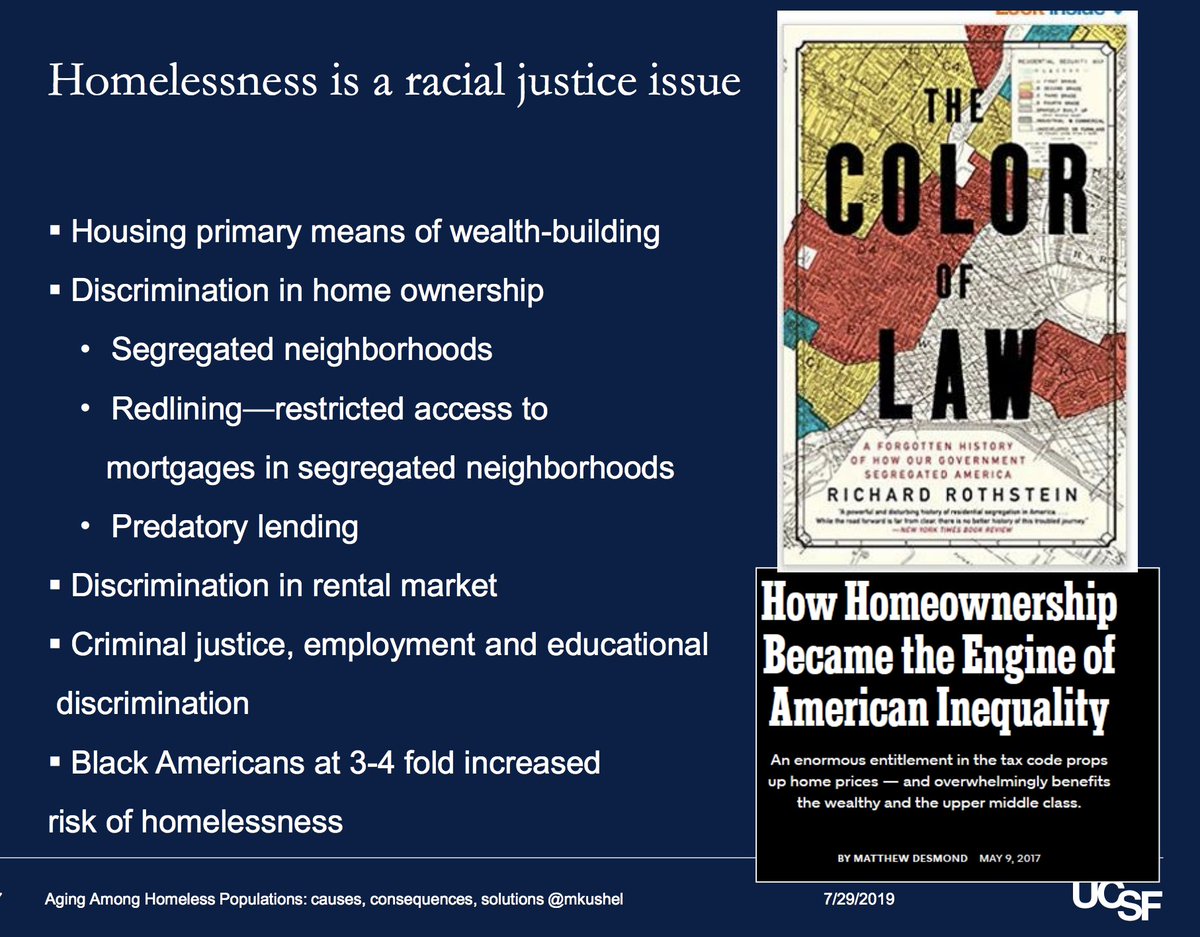 3/So I got out of my car & chatted with 4 men. All > 40 years, 3> 60, 1> 70. Older age is KEY for medical risk. 2 were retired, on Medicare! Insured but not protected. Note: these men are white. But African-Americans are disproportionately affected by home loss (h/t  @MKushel ).