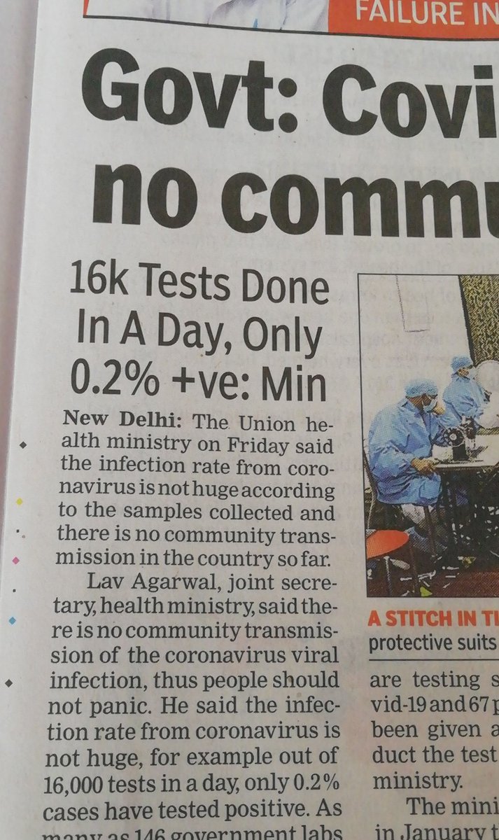 The misinformation even made its way into newspaper reports:"The Union Health Ministry on Friday said infection rate from coronavirus is not huge..." reported India's largest selling English newspaper.