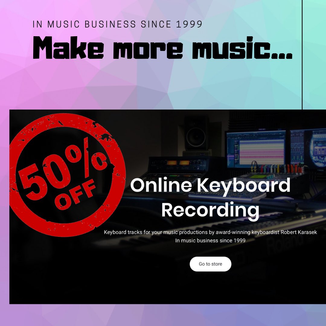 kayro_music's tweet photo. EASTER MUSIC WITH 50% DISCOUNT
The discount is valid through April, 30th 2020.
🌐 https://t.co/2wpqAoClwH
#keyboarder #keyboardist #synthesizer #sounddesign #keyboardrecording #studiomusiker #sessionmusician #musikproduktion #musicproduction #recordingstudio #albumrecording https://t.co/0RhO5XrQ6d