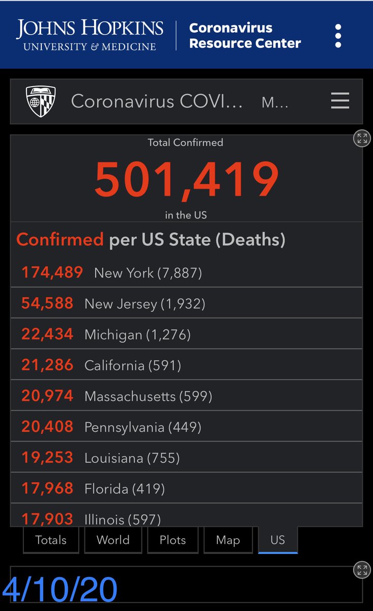 4/10/20 https://coronavirus.jhu.edu/map.html 