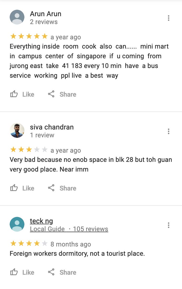 None of these reviews are verified, of course, so take them with a pinch of salt. But they do suggest a variation of opinions and views about the dorms. These are Google Maps reviews of Westlite Toh Guan.