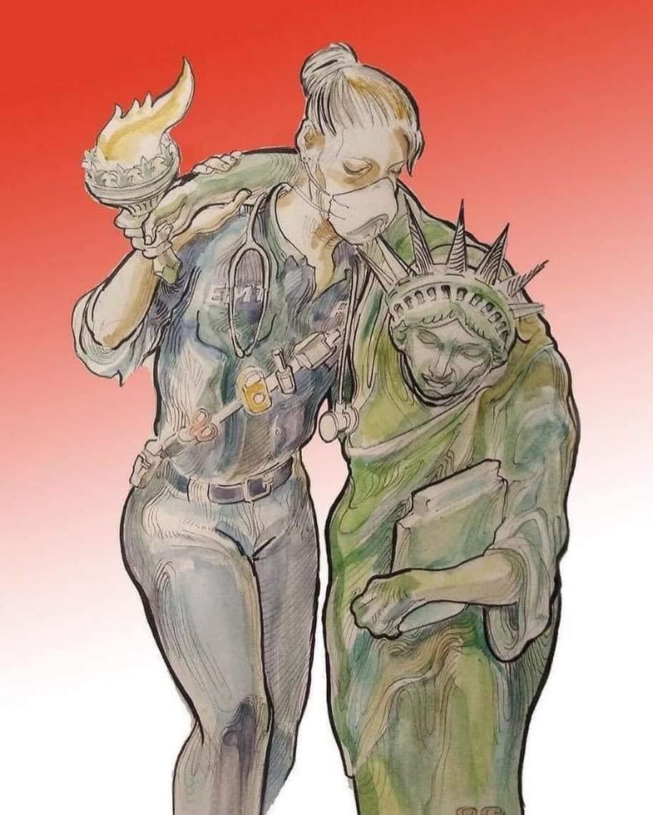 Another powerful image representing all #EssentialWorkers during #COVID19 

Image credit: Olga Gouralnik
#MedTwitter #FirstResponders #MedEd