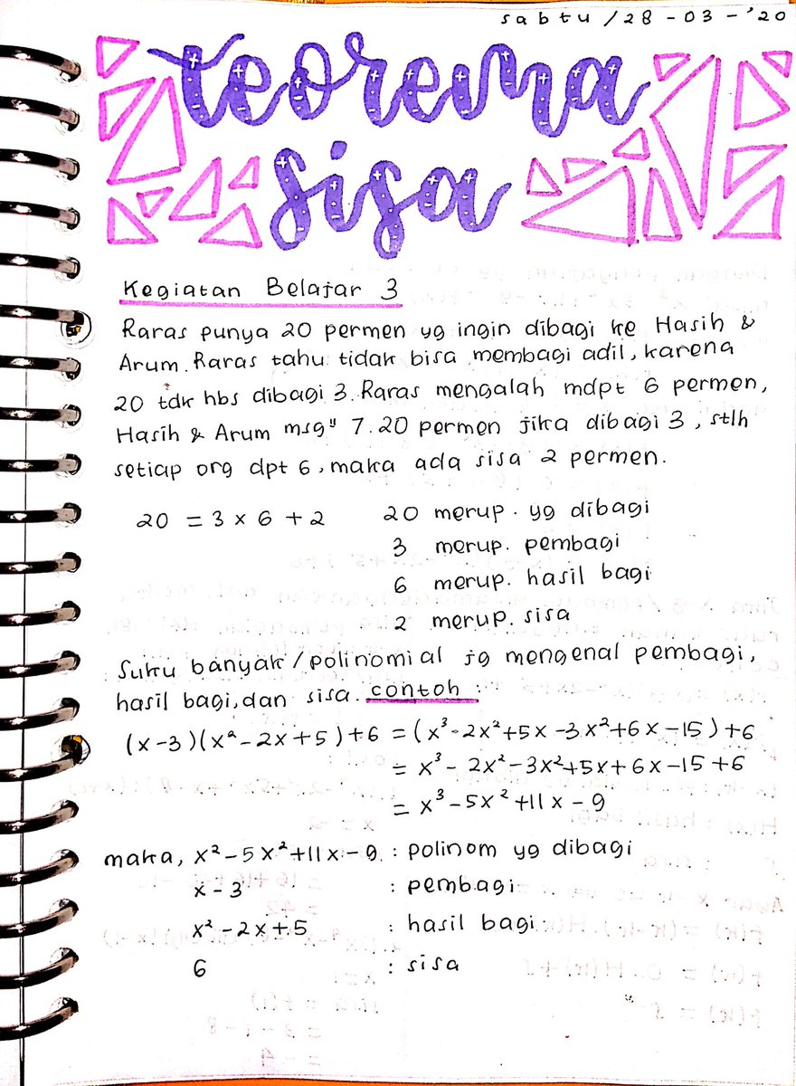 sha_logis's tweet photo. 🌈📖 Pembagian Polinomial dan Teorema Sisa 📖🌈 https://t.co/EI7XrKLtYV