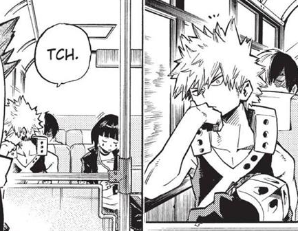 then after that, while they’re in the bus to USJ, the students are talking about their quirks & Kirishima A) talks himself downB) says something along the lines of ‘hey you know who’s got cool quirks? Bakugou & Todoroki’ & Bakugou looks over at him & away again.