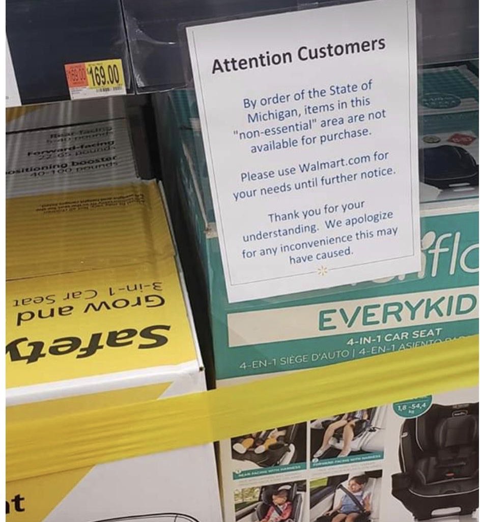 Per order from  @GovWhitmer, people in Michigan are now banned from purchasing a new baby car seat in stores. This is dangerous and this order needs clarification immediately.  #migov  #mileg