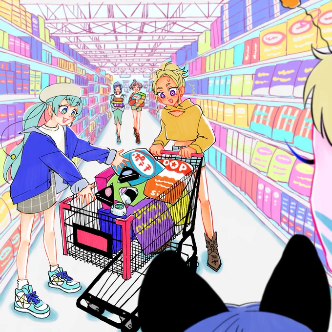 みんなでお菓子パーティーの買い出し 