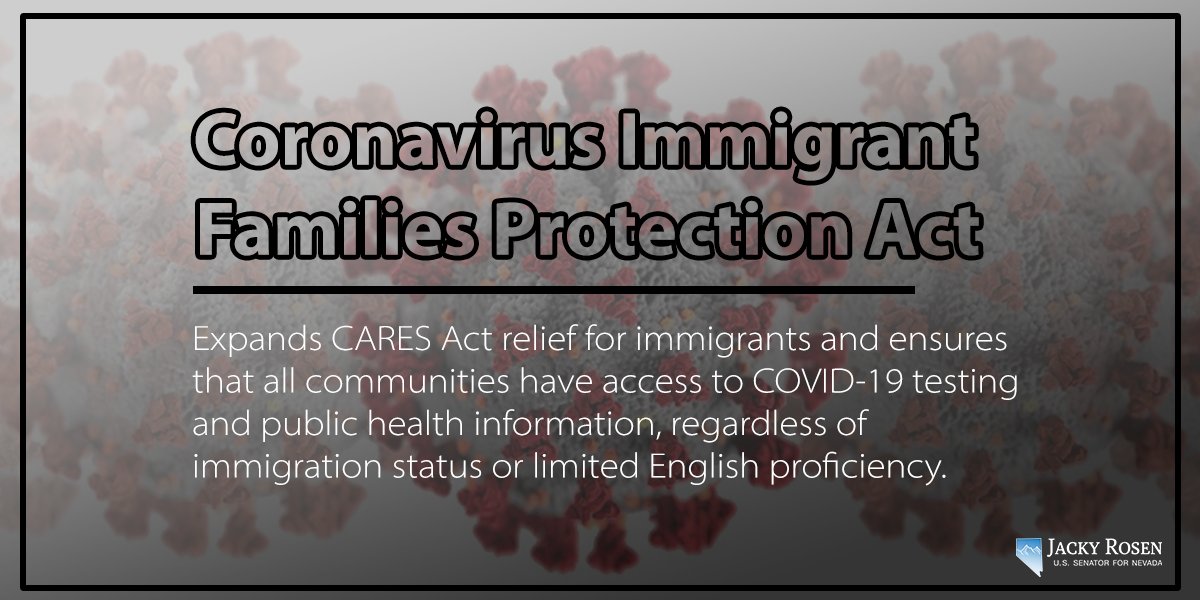 SenJackyRosen's tweet photo. Nevada's diversity is our strength and during #COVID19 it's our responsibility to protect all Nevadans.
That's why @SenCortezMasto and I signed onto this important legislation to stand up for our immigrant communities. https://t.co/hyfY0Zkdbl