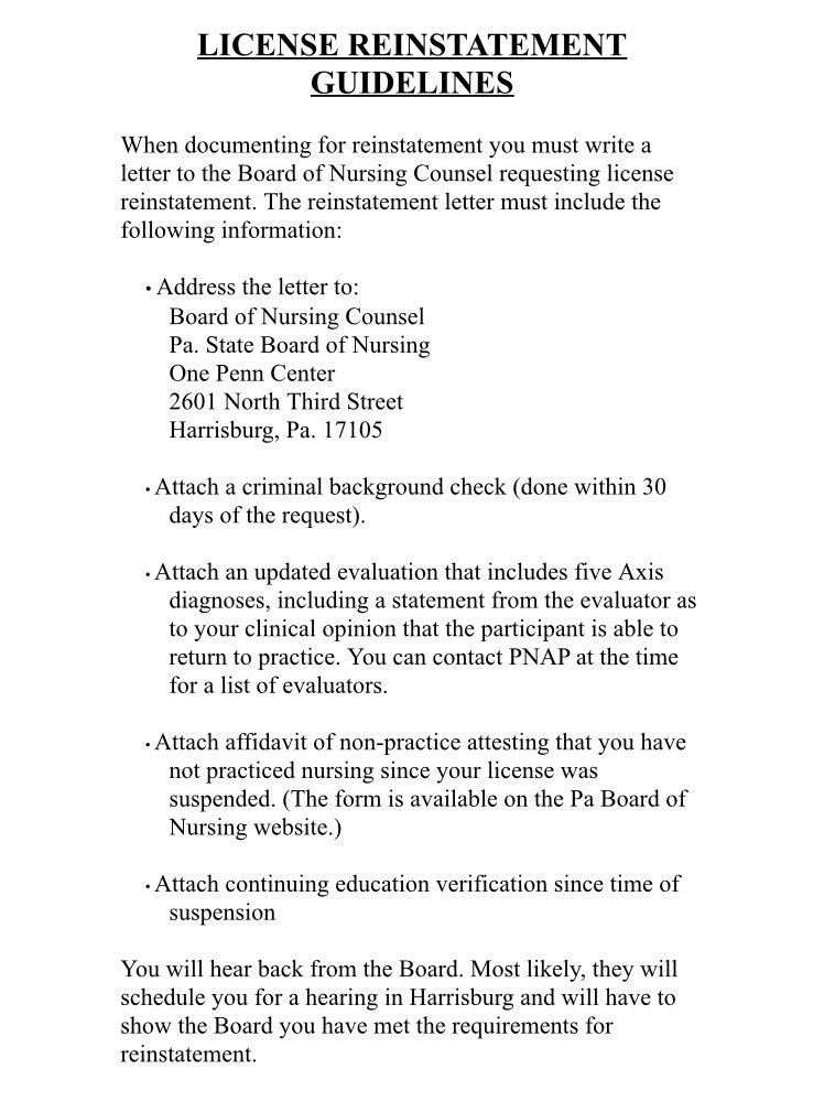 Now I will petition to the board directly for reinstatement. Here is the list of items I need to petition.