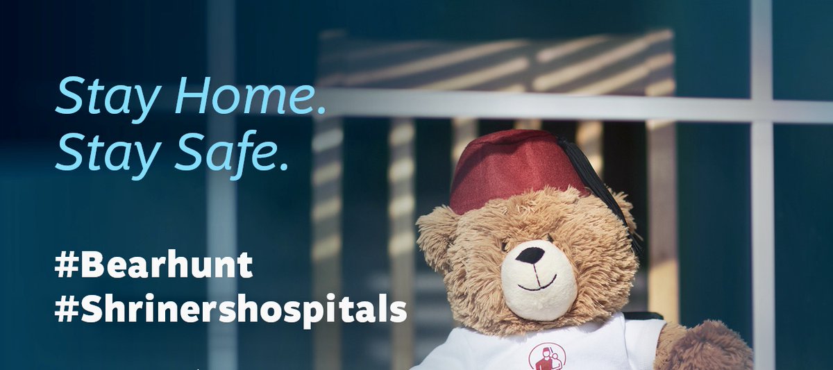 ShrinersChicago's tweet photo. Fezzy @shrinershosp mascot wants to join families on a #bearhunt. Please observe social distancing and guidelines. Hang Fezzy coloring page in your window. #FindFezzy The Chicago hospital remains open for urgent orthopedic surgery needs and stable fractures 773-385-KIDS (5437) https://t.co/AV5lxlOOg5