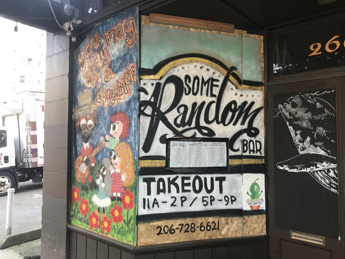 A collection of the art blooming all over the city on boarded up shopfronts. A beautiful response to the shutdown. ... #Seattle  #covidwalks  @SeattleArts