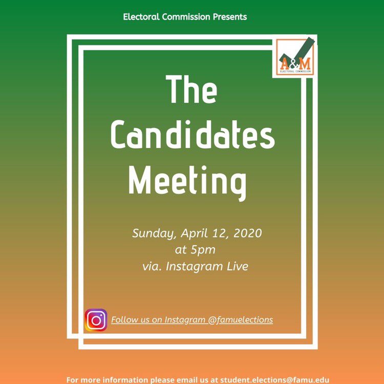 ElectionsFamu's tweet photo. 🗣Attention Rattlers, the time is finally here. We know you’ve been waiting 😏! Join us this Sunday, April 12th 2020. Make sure to tune in because this is an event you don’t want to miss this! Election season is here, are you ready⁉️ https://t.co/DGvE0coF0l