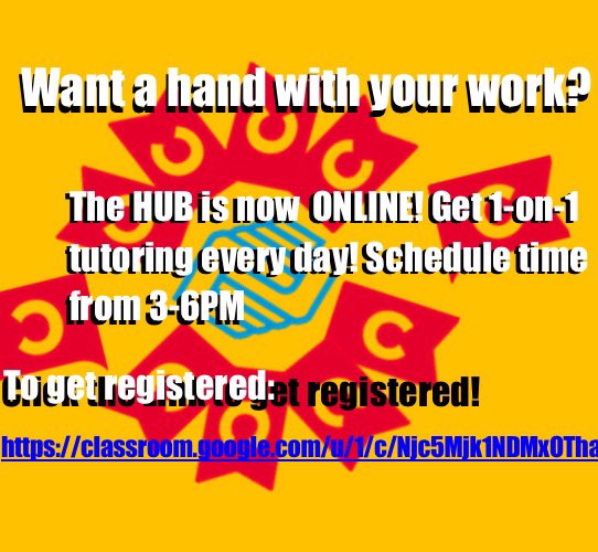 <a href="/herbiethehornet/">Highland High School</a> students:
need some help with your school work? The #HUB is now online! Register here for 1-on-1 tutoring time classroom.google.com/u/1/c/Njc5Mjk1… #mycommunityschoolcares <a href="/BGCCNM/">BGCCNM</a> @ctzn_church_abq