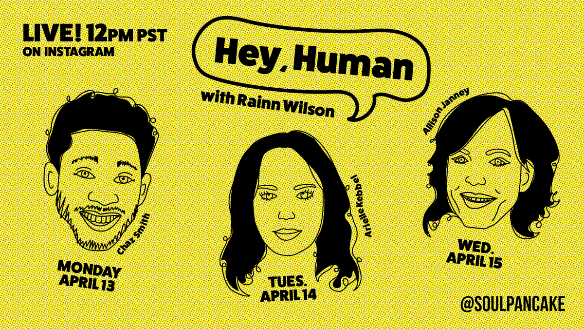soulpancake's tweet photo. UP NEXT on #HeyHuman with @rainnwilson ๐
Monday (4/13) @SimplyPutChaz
Tuesday (4/14) @ArielleKebbel
Wednesday (4/15) @AllisonBJanney https://t.co/mG5p0GLtrb