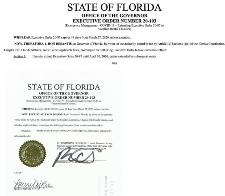 Thank you Gov DeSantis for extending the short term rental ban!  #LockdownExtended #governorDeSantis #BeatTheVirus
