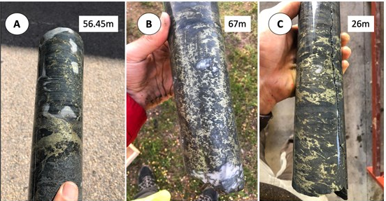 3 weeks later, they reported on visuals. "The company has completed two new drill holes (LRD03 and LRD04) and a third hole (LRD05) is in progress. All have intersected semi-massive to massive sulphide and stringer style sulphides, including visible copper mineralization." (5/14)