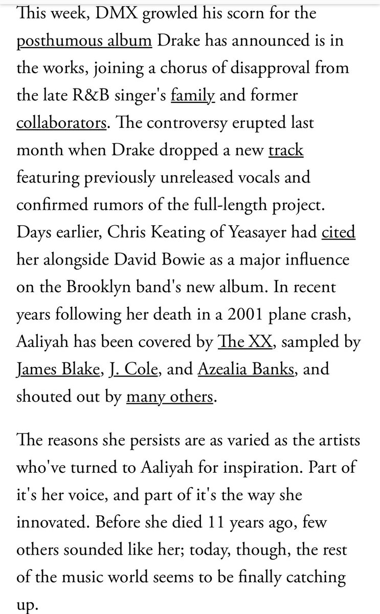 The Atlantic discussing how Aaliyah’s sound birthed some of your faves. You know, the faves y’all love giving credit to.  https://www.theatlantic.com/entertainment/archive/2012/09/aaliyahs-influential-afterlife/262387/
