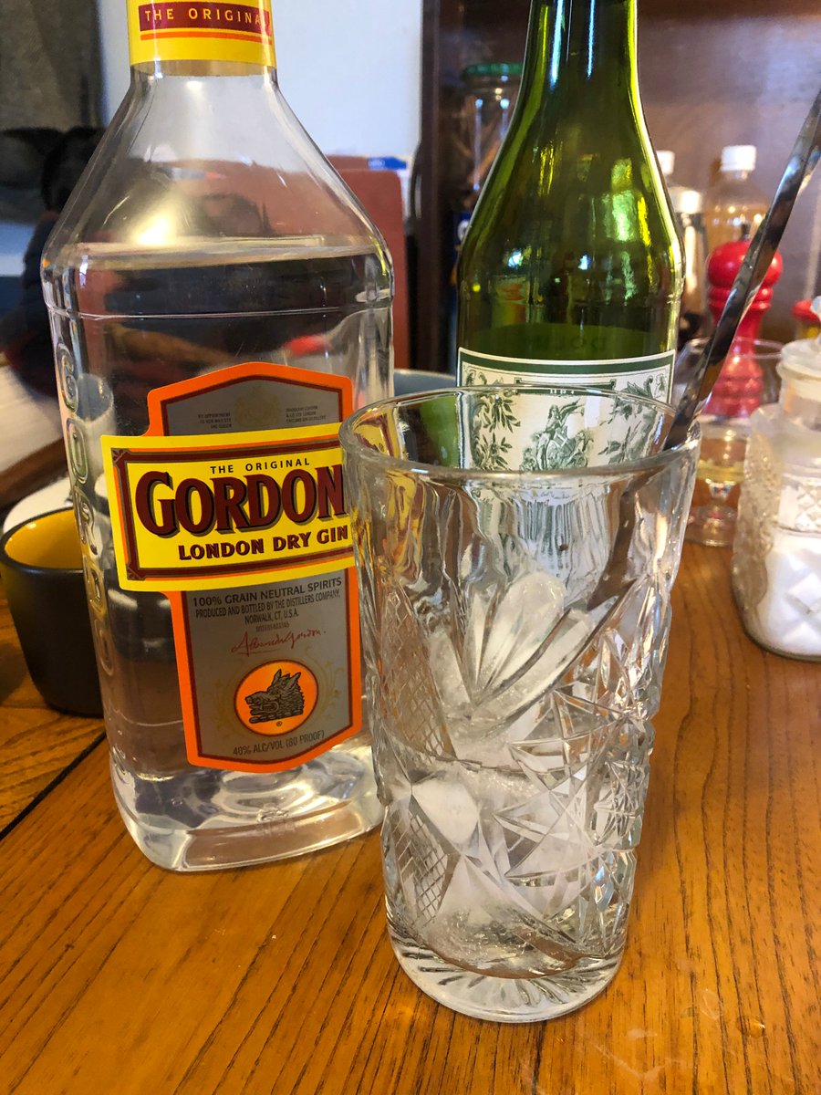 So far so good. Now it’s time to take a breather and make a martini. Measure out three parts gin to one part vermouth. Eyeball it. Some people think they don’t like vermouth. They are wrong. I wouldn't use any less vermouth. Stir w/ice in a big glass. (9/73)