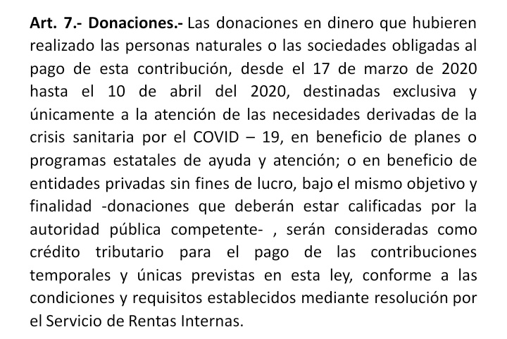 DONACIONES MILLONARIAS DE BANCO GUAYAQUIL Y BANCO PICHINCHA SERÁN DEDUCIBLES DE LOS IMPUESTOS 

Serán consideradas crédito tributario.

¿Cómo se llama una ley retroactiva a la medida de actores políticos bancarios específicos?