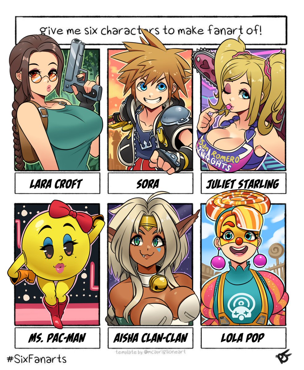 Here's my #SixFanarts thing! Thanks again for all your suggestions? Too many great choices but I settled on these folks ??
(Also, I probably wouldn't have drawn Ms. Pac-Man but my icon is based on her man so I kinda felt obligated to ?♂️)