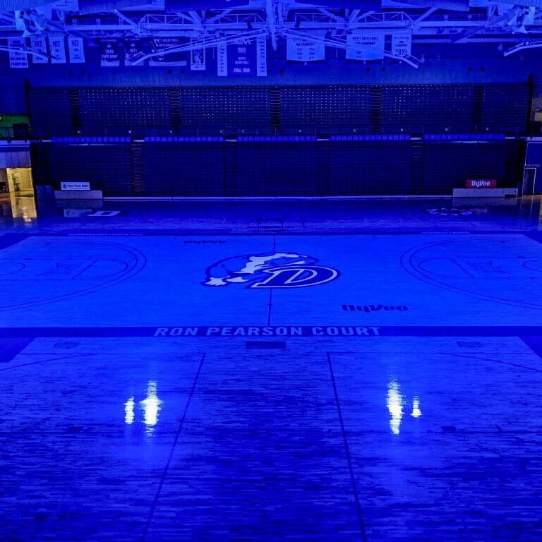 The Knapp Center and Drake Stadium go blue to show support to the health care professionals and essential workers fighting on the frontlines against COVID-19.

#LightItBlue