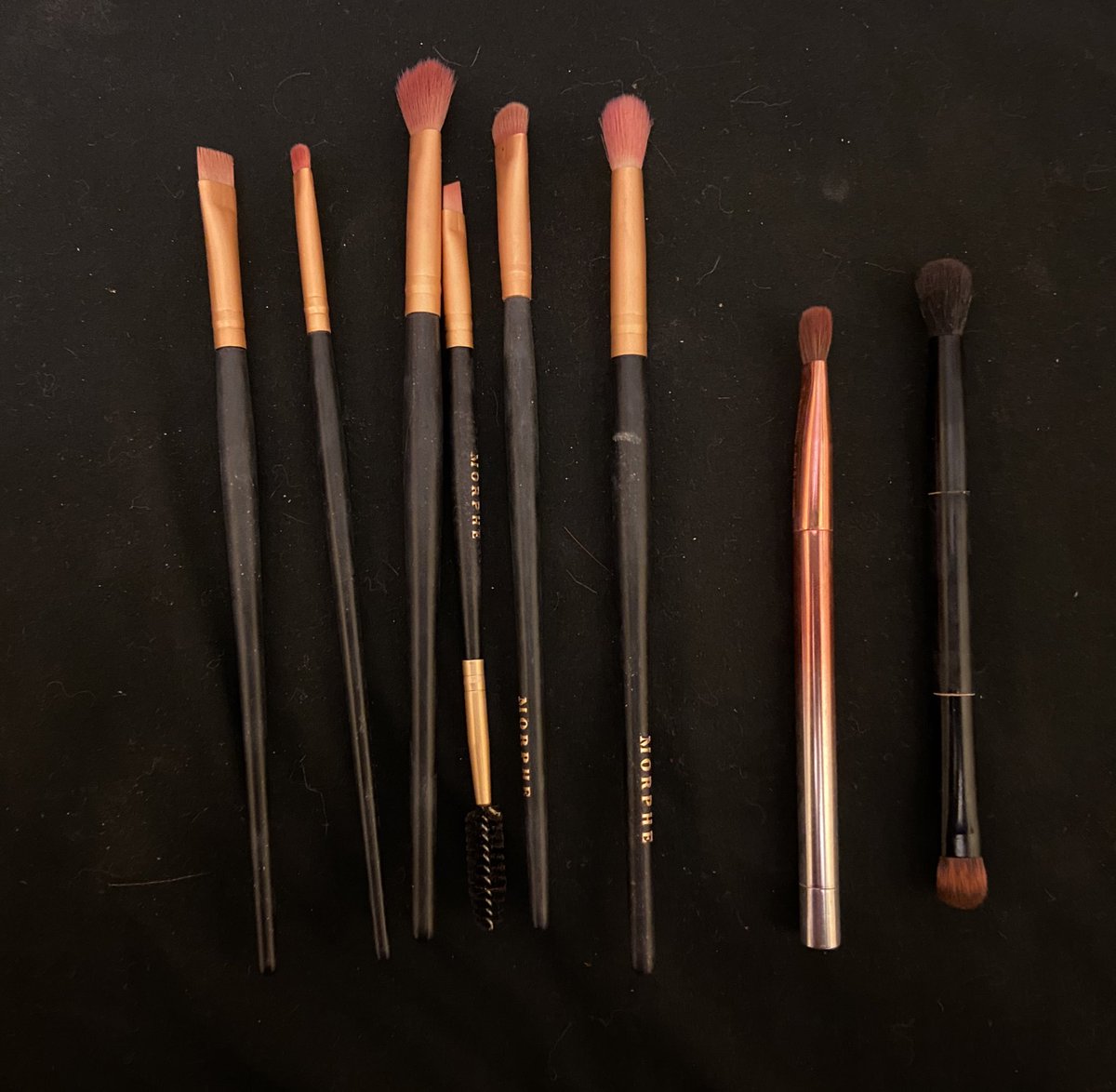 {brushes}pic 1: morphe face that beat face brush collectionpic 2, left to right: morphe all eye want eye brush collection, sephora beauty magnet eye brush, and an abh brush i got with a palette 