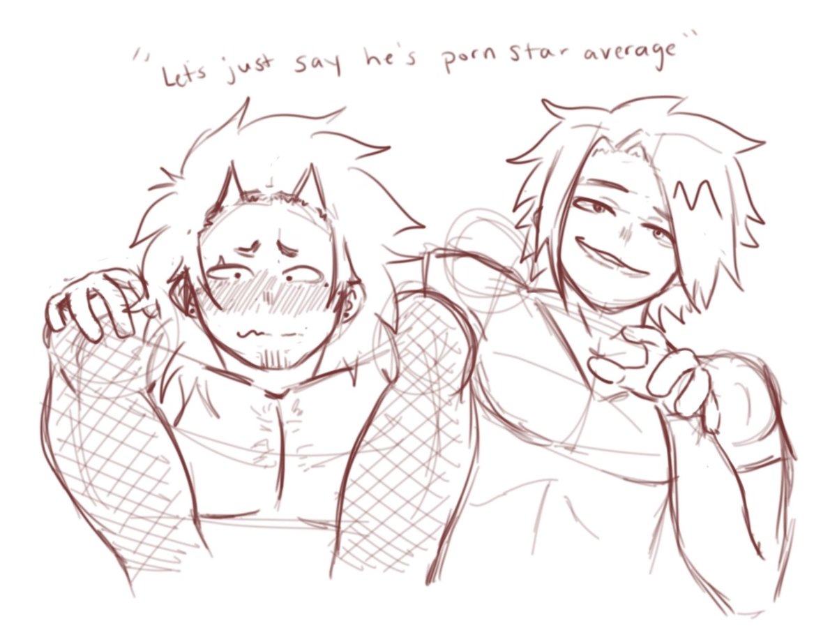 Kaminari snickered and popped in to the set next to him, wrapping his arm around Kirishima's shoudlers. "Let's just say he's porn star average"
