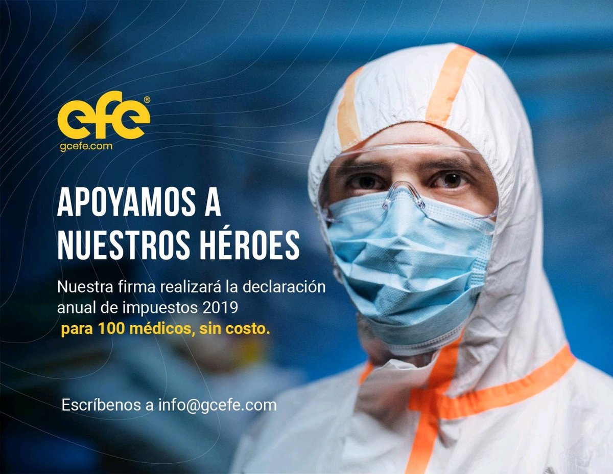 Coach_humbertoV's tweet photo. Nuestra firma se ha comprometido a brindar nuestros servicios profesionales para la preparación y presentación de la #DeclaraciónAnual de #Impuestos 2019, de 100 médicos mexicanos, sin ningún costo.

#TeamEFE #ResponsabilidadSocial #COVID19MX #YoMeQuedoEnCasa https://t.co/7eVjWQc67r