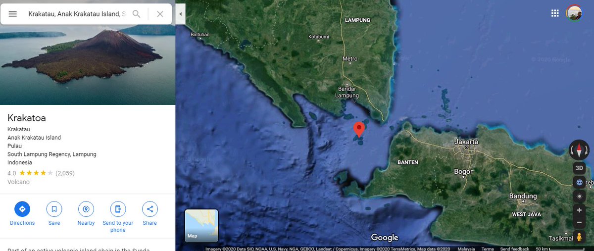 Lokasi Anak Krakatau ini antara Pulau Jawa dan Sumatera. Sebab apa nama dia Anak Krakatau? sebab mak dia dah meletus pada 1883, dan Anak Krakatau ini lahir pada 1927