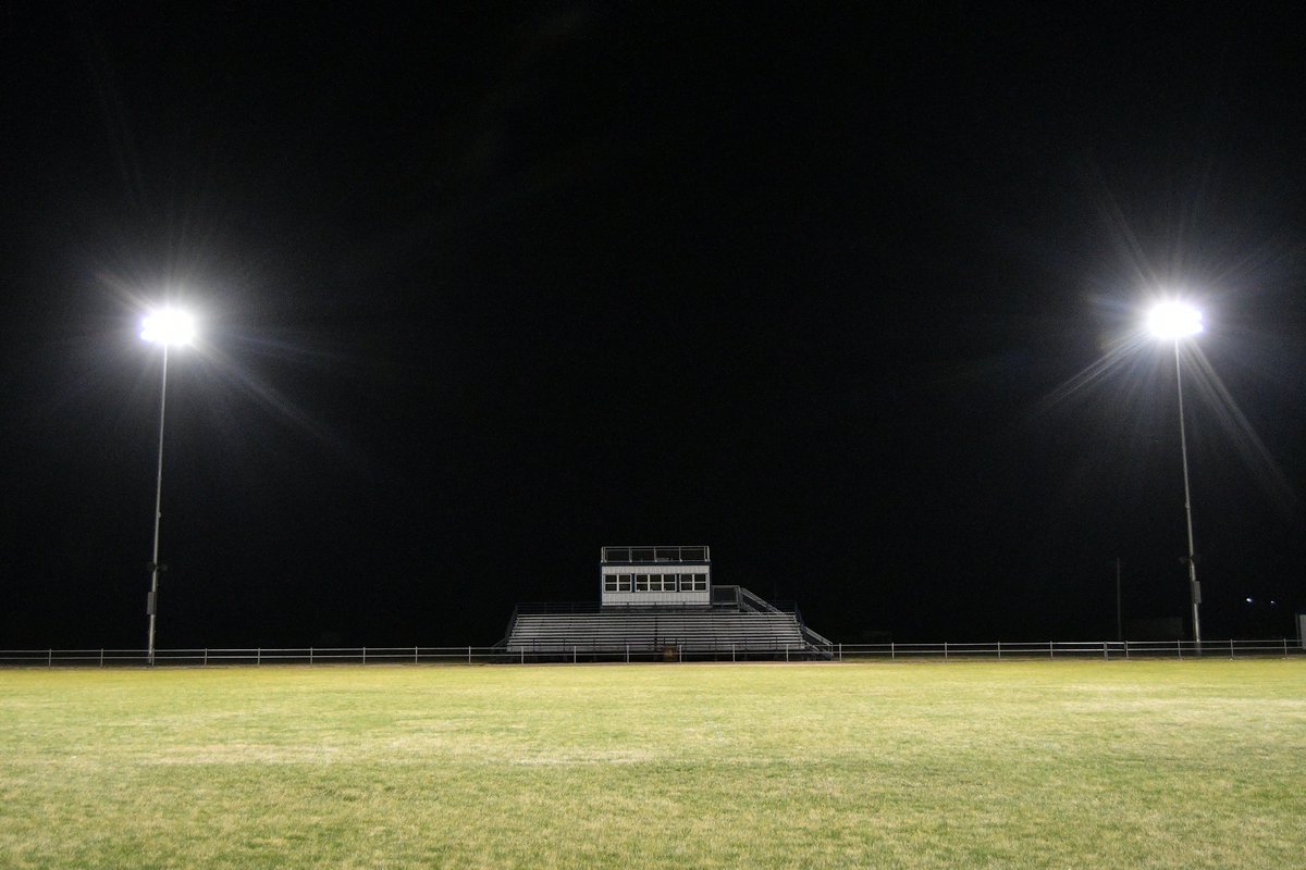 Andrew__Towne's tweet photo. Kirk Field in Lingle, Wyoming all lit up for #BeTheLight tonight. https://t.co/d3JBpzBBZr