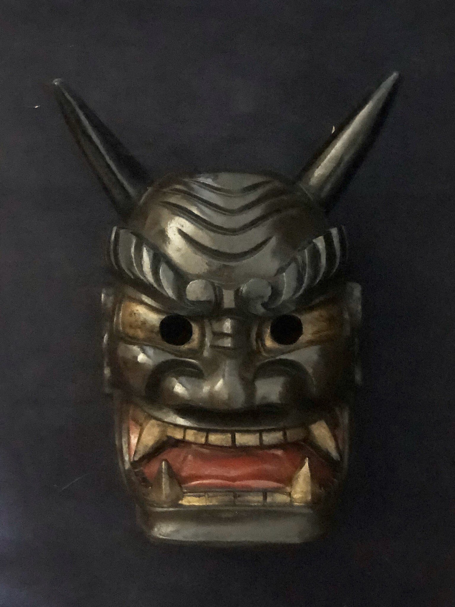 木彫り 鬼面 釜神 カマ神様 骨董 時代物 壁掛け】