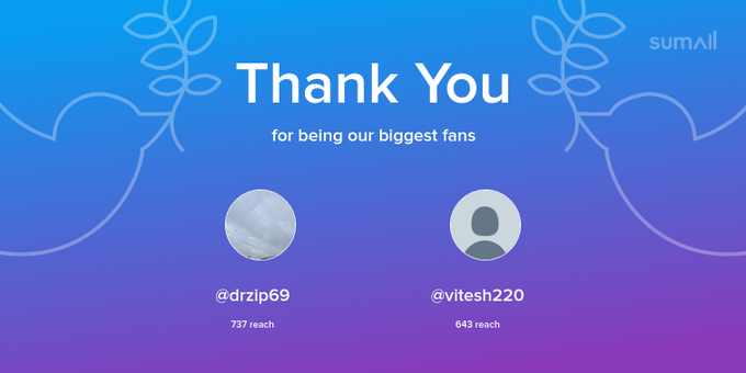 Our biggest fans this week: drzip69, vitesh220. Thank you! via https://t.co/vfXGQ8T5p7 https://t.co/