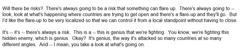 Here's the transcript of the other portion of the briefing where the president marveled at the genius of the coronavirus.