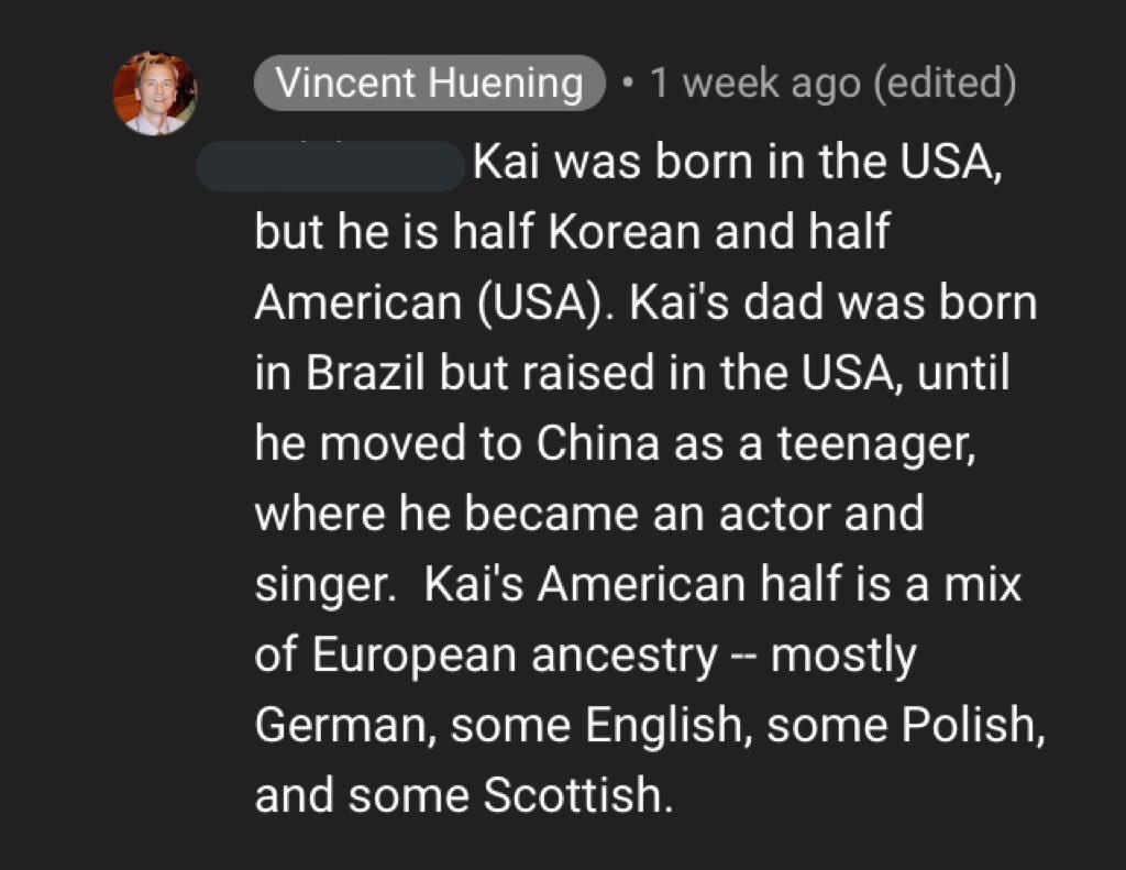 Hueningkai's Euorpean ancestry also includes English, Polish, and Scottish according to his uncle, Vincent Huening.