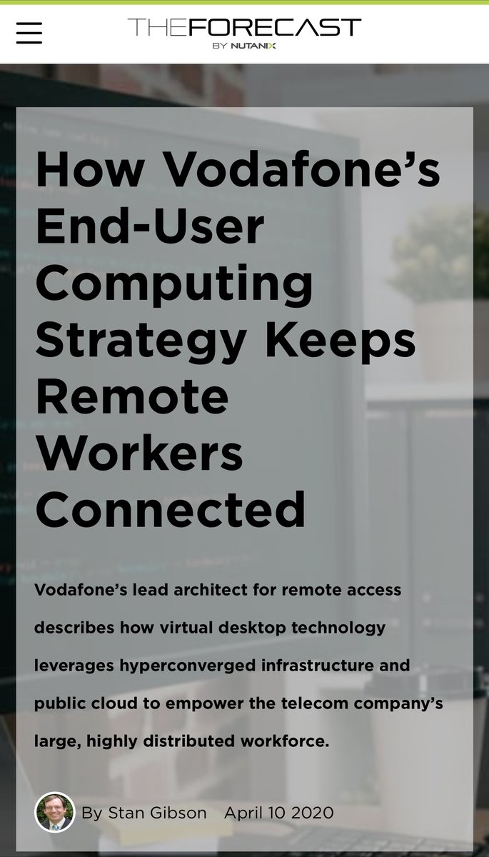 Streaming entire office environments to your employees’ homes, the #Nutanix way — reliable, available, and simple virtual desktop infrastructure a.k.a., hungry-humble-honest with heart! TY <a href="/VodafoneGroup/">Vodafone Group</a> for the trust! nutanix.com/theforecastbyn…