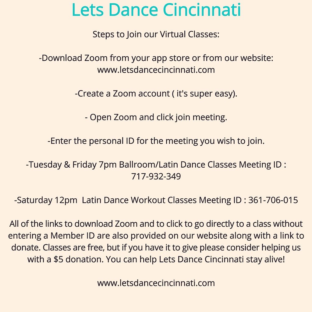 LetsDanceCincy's tweet image. #virtualdancelessons #virtuallearning #virtualworkout #SalsaDance #LatinDance #letsdance #quarantineandchill #quarantine #QuarantineLife #COVIDー19 #EasterWeekend #SalsaOnTheSquare #SaturdayVibes #SaturdayMotivation