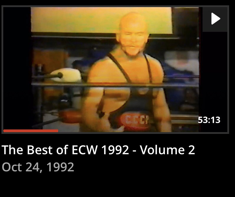 I’ve started my journey through the history of ECW with the only 1992 material I could find — WWE network hidden gems of two Best Of tapes and a TV pilot. Only skimming. It’s what you’d think — typical mediocre / indie stuff of the era. Names from the magazines.