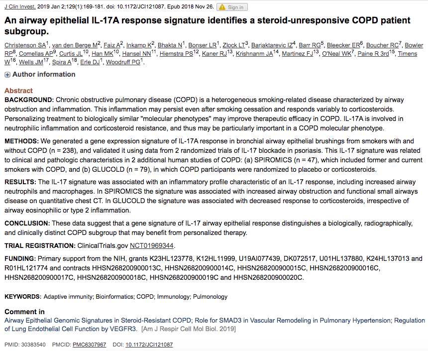 10/6)Chronic respiratory disease (esp COPD)COPD & neutrophilic asthma have much in common. For both, IL-17A levels are elevated in BAL, implicated in pathology, & anti-IL-17A is being explored as a therapeuticPMID 30383540/20565710/32172346 and many more