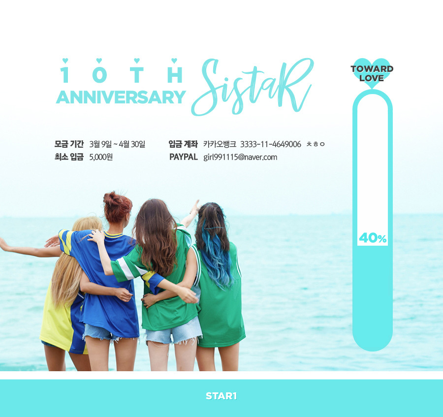 sistarsptz's tweet image. 씨스타 10주년 서포트 모금 현황

현재 시각 기준 40% 달성 완료 💙 

함께 씨스타의 10주년을 축하해 주세요!

#SISTAR #씨스타
#보라 #효린 #소유 #다솜