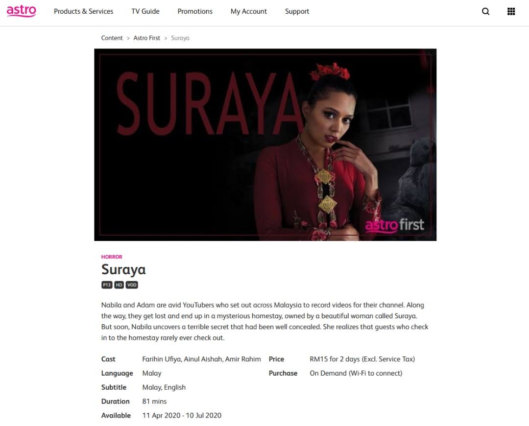 amirizwanrahim's tweet photo. For those who didn't get to watch #surayafilm in cinemas early this year, it's now available on Astro First from today (April 11th) until July 10th 2020.
#SupportIndieFilm #filmlife #actorslife #filemlokal https://t.co/BWLZUNVoLS