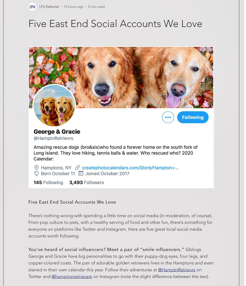 HamptnRetrievrs's tweet photo. You have the time...please watch and follow Local TV @localtveh
They have great taste!
Thanks for the support. We feel the luv and send it right back at ya! ❤️ Are we celebrities now?
🐾
#ltveh #watchlocal #feelingthelove #hamptons #hamtonstv #hamptonsstyle #arewecelebrities https://t.co/WKqgI6Ot3u