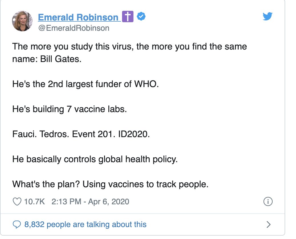 Newsmax especially is promoting deranged fantasies about virus vaccines. Emerald Robinson is the Newsmax White House correspondent, frequently called upon by President Trump