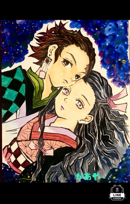かあやnecoさんがTwitterに投稿した竈門禰豆子(鬼滅の刃)のイラスト。