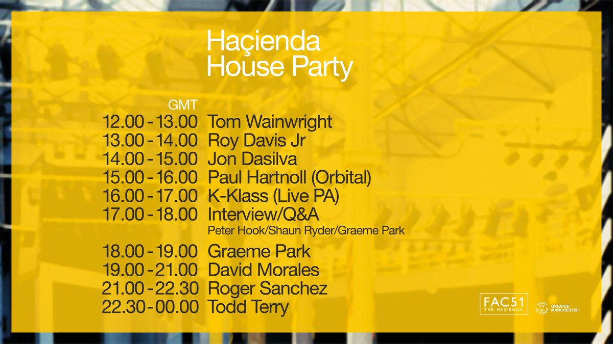 officialswr's tweet photo. Hacienda House Party Live Stream
Broadcast via United We Stream GM at https://t.co/geYon2WaR5 12noon-12midnight
Event is free but please donate what you can here: https://t.co/AlXsWBagVd
Enjoy! From Manchester With Love x
#FAC51TheHacienda #UnitedWeStreamGM #StayHome #ShaunRyder https://t.co/U7iUrwEgw7