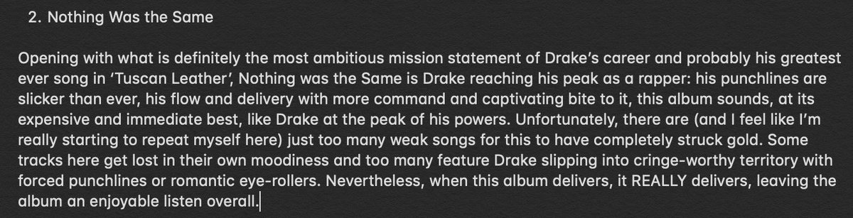 Actually been listening to some Drake recently so I thought I'd do a quick 'Worst to Best' for you guys cause I've been feeling like writing, so here we go: