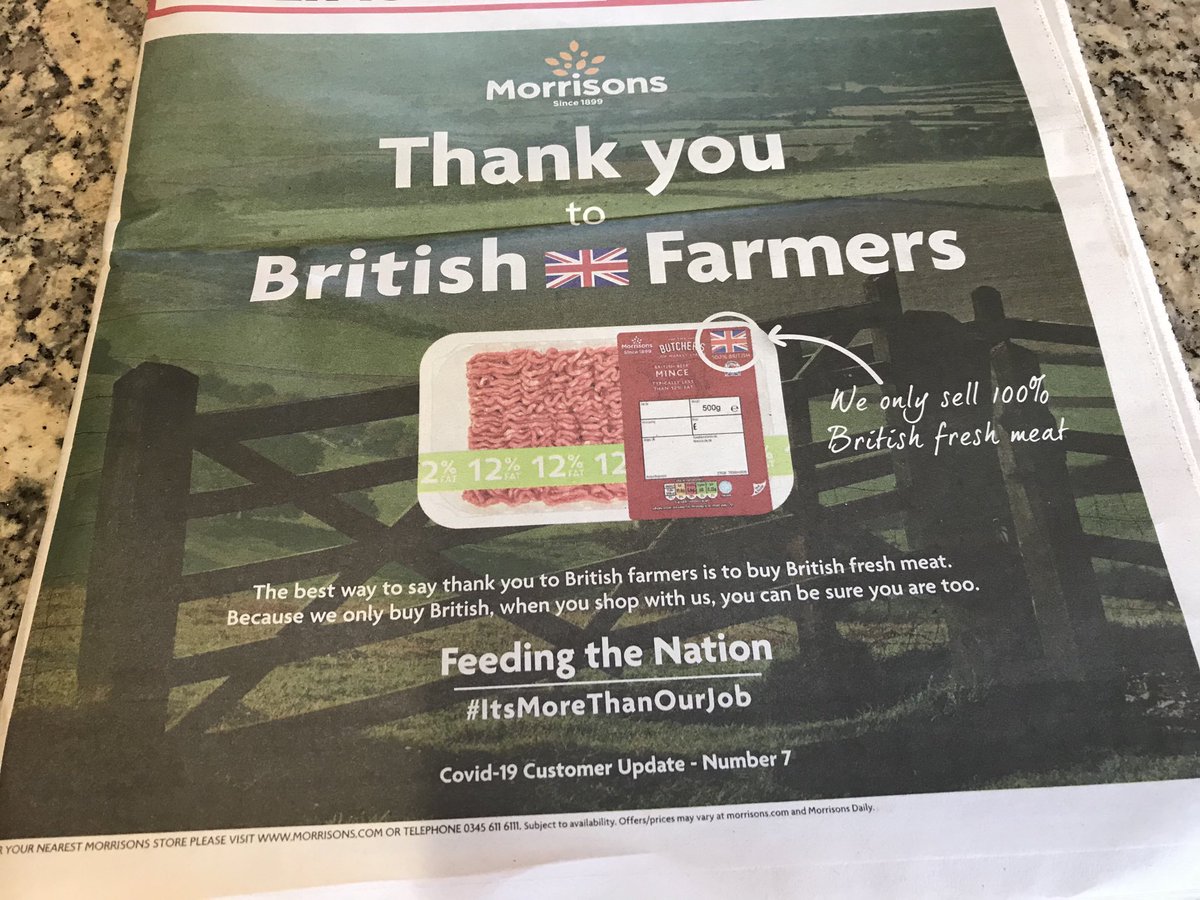 Front page of the Sun.  At the moment the Gold medal for #BackingBritishFarming goes to ⁦<a href="/Morrisons/">Morrisons</a>⁩  Not only have I had various members of the Ag team on the phone. I also took a call from Chief Exec Dave Potts asking what more they could do to help. #COVID19 #thankyou