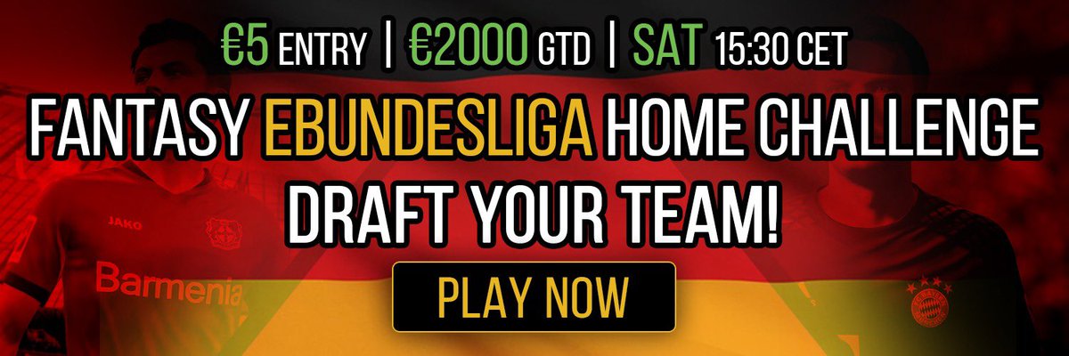 🎫🇩🇪TWITTER COMPETITION 🇩🇪🎫

Today, at 15:30 CET, we’ll be hosting a €2000 GUARANTEED prize-pool for our eBundesliga #FIFA tournament.

To celebrate, we’re giving away 🔟 (TEN!) FREE ENTRY tickets.

♻️ To enter, simply RT &amp; FOLLOW to WIN!

INFO 👉 fanteam.com/fantasy/partic…