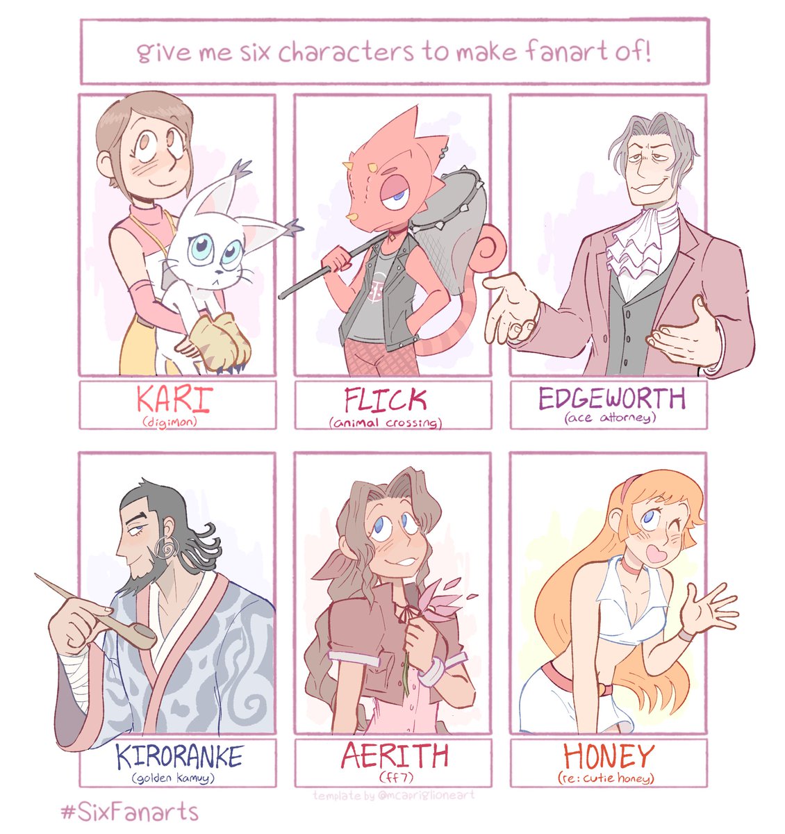 #SixFanarts finally! this was pretty fun, i got to draw three cute girls, two wide men, and a lizard 