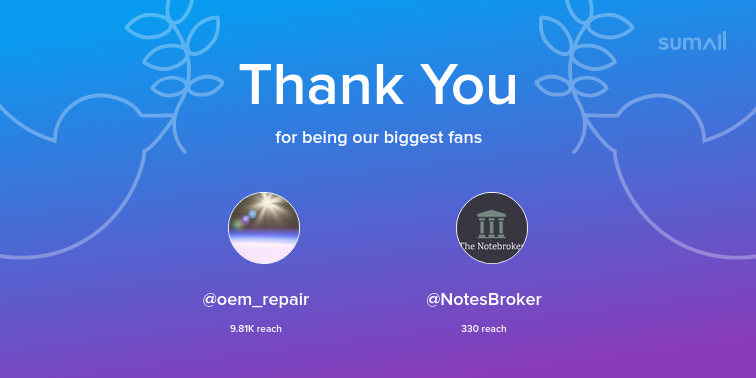 MJKies's tweet photo. Our biggest fans this week: oem_repair, NotesBroker. Thank you! via https://t.co/NqNfMzzdFd https://t.co/7gpfoprk0w